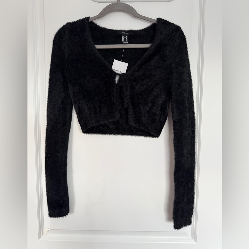 Forever 21 Black Fuzzy Crop Top